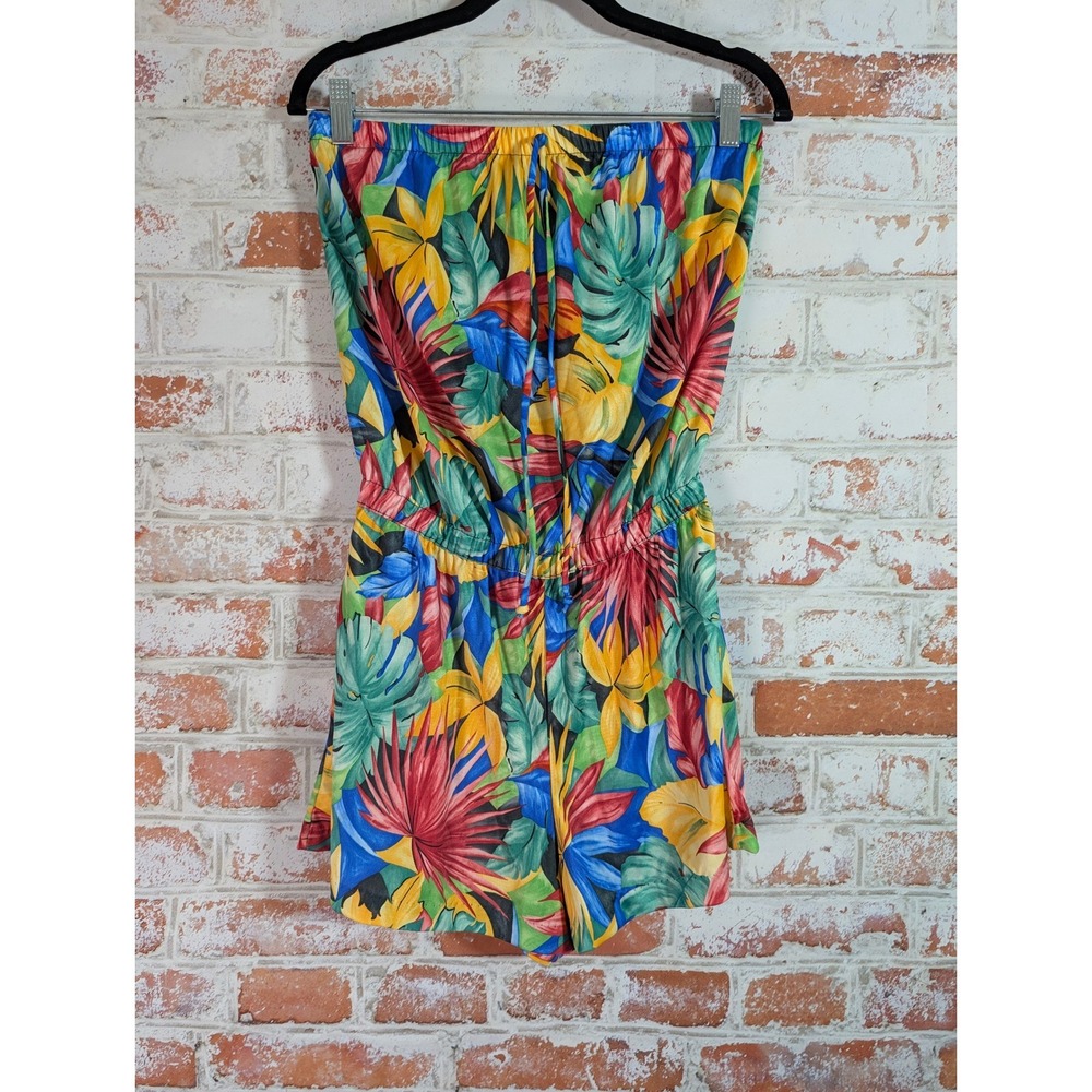 Vtg Granada Romper Womens Medium Tropical Floral Strapless Summer Beach